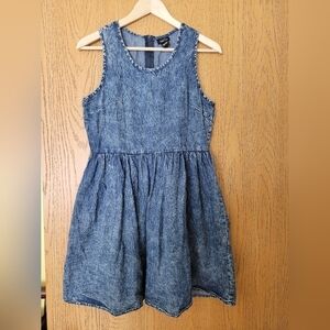 topshop acid wash denim dress Denim mini dress with ovoid sleeve in indigo